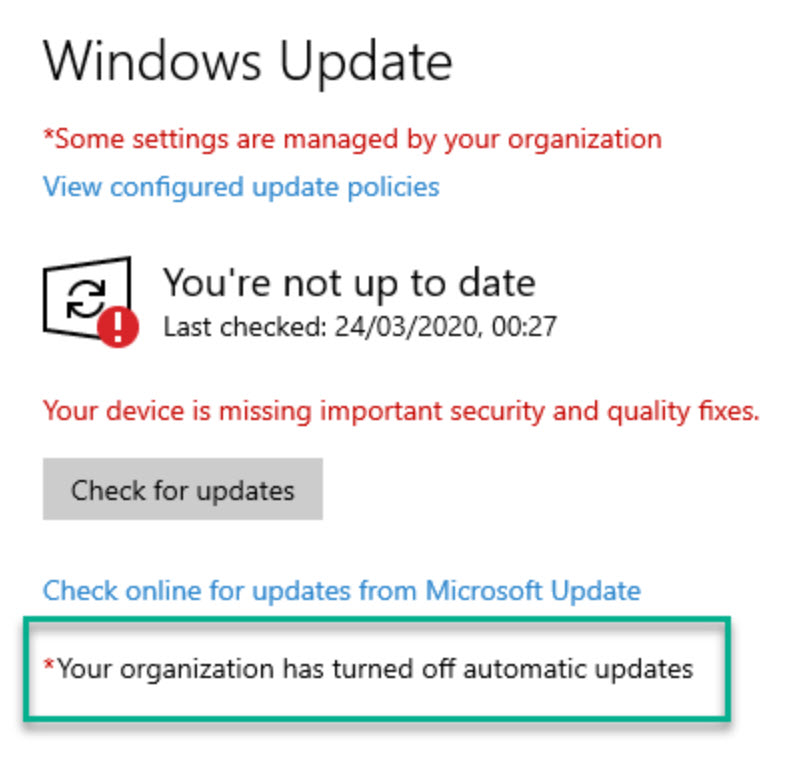 check online for updates from microsoft update missing